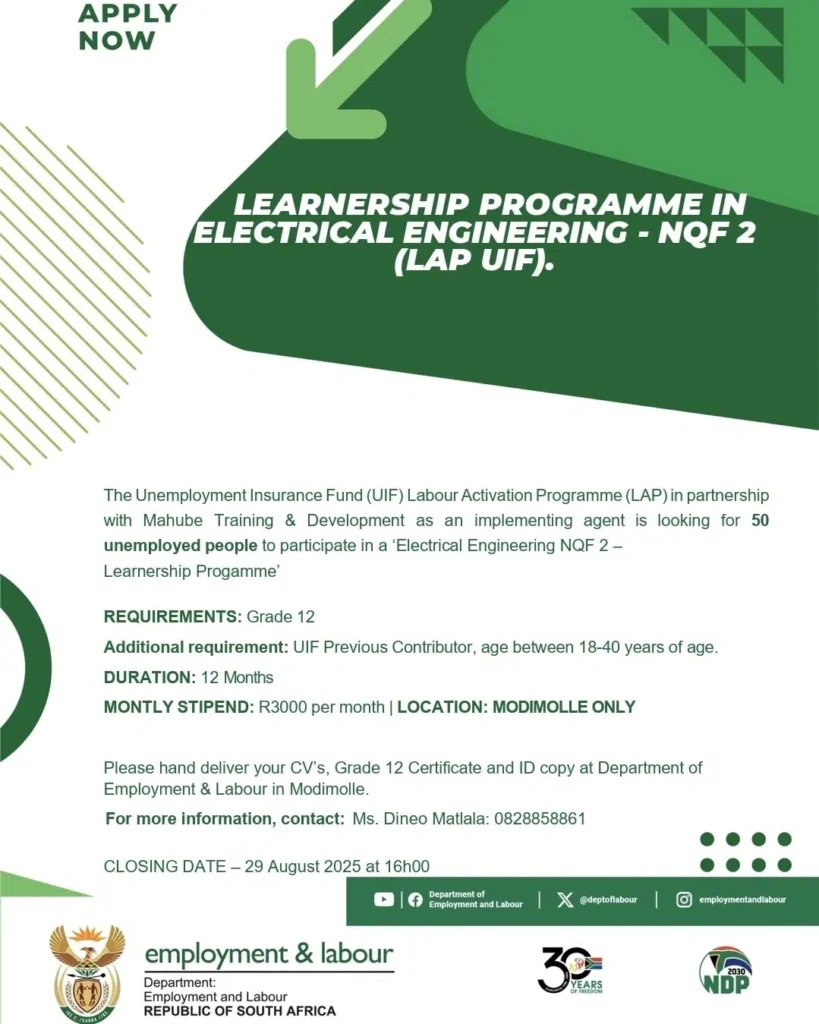 UIF Labour Electrical Engineering NQF 2 Learnership