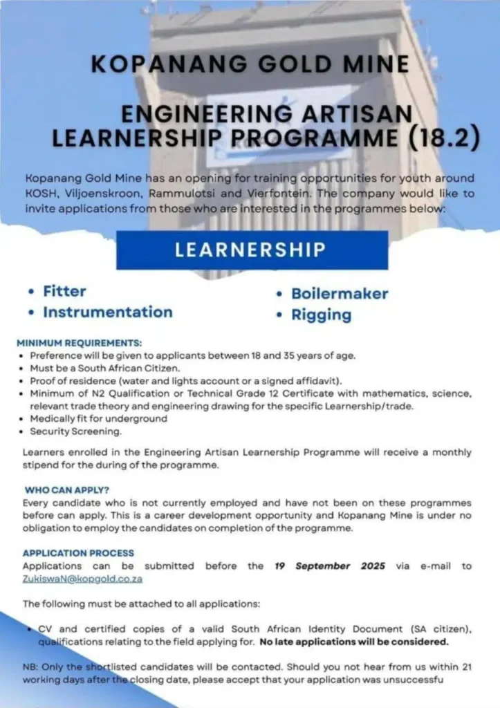 Kopanang Gold Mine learnership 2025